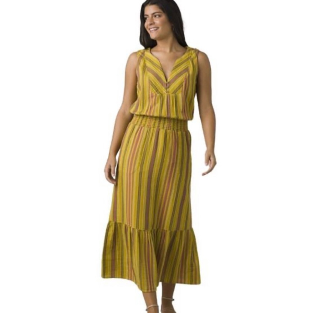 Prana Yellow and Pink Striped Dress